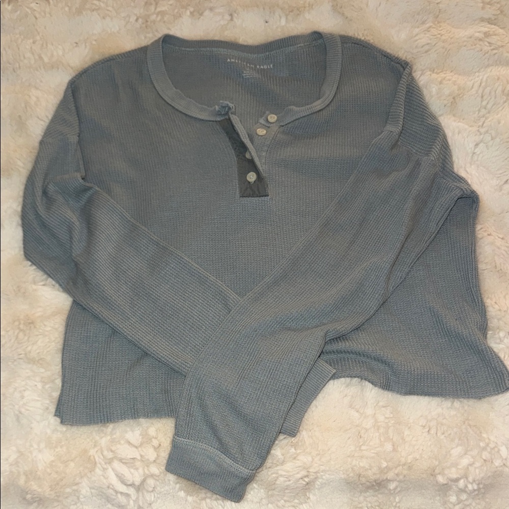 American Eagle Outfitters Blue Long Sleeve Henley